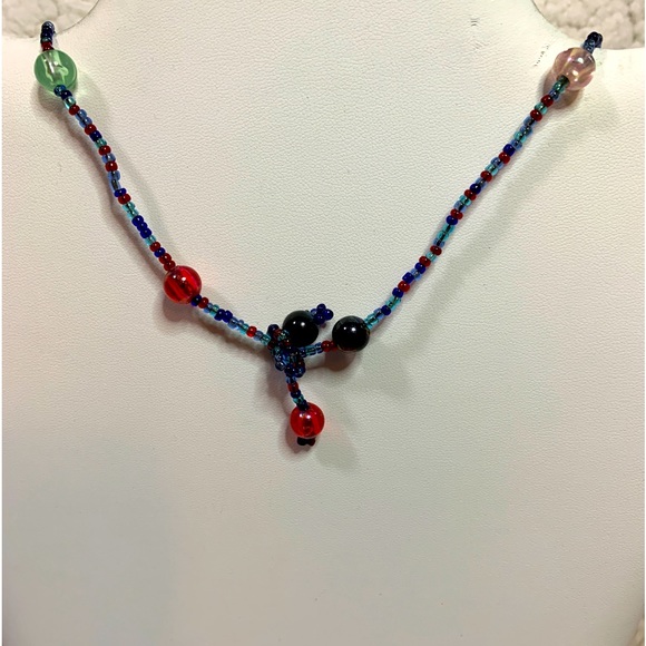 Long Layering Seed Beaded Glass Colorful Necklace IT GLOWS! - Picture 7 of 8
